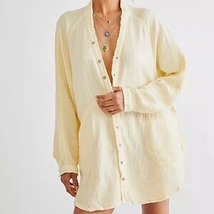 Free People We the Free Summer Daydream Buttondown Shirt Yellow Large